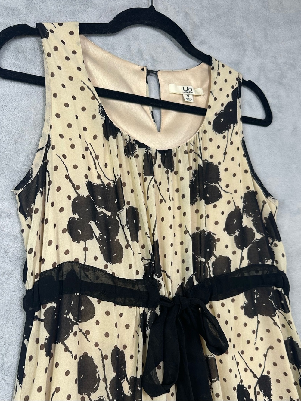 Ya Los Angeles Polka Dot Floral Mini Dress Small Babydoll Soft Girl Tie Waist - Picture 7 of 14
